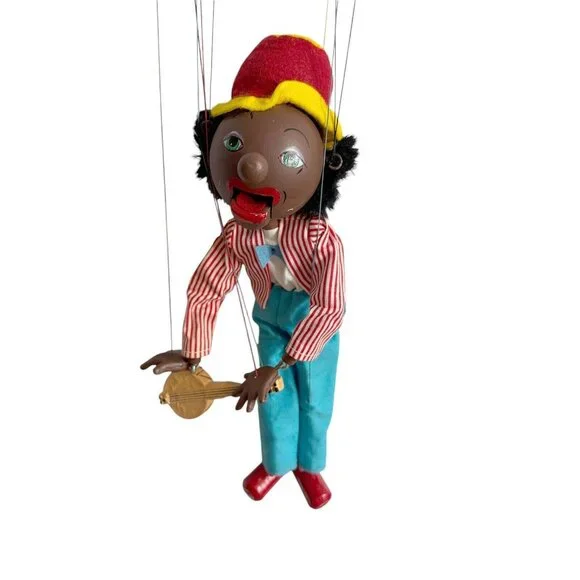 Pelham Toy Puppet Marionette Minstrel with Banjo Vintage Made in England